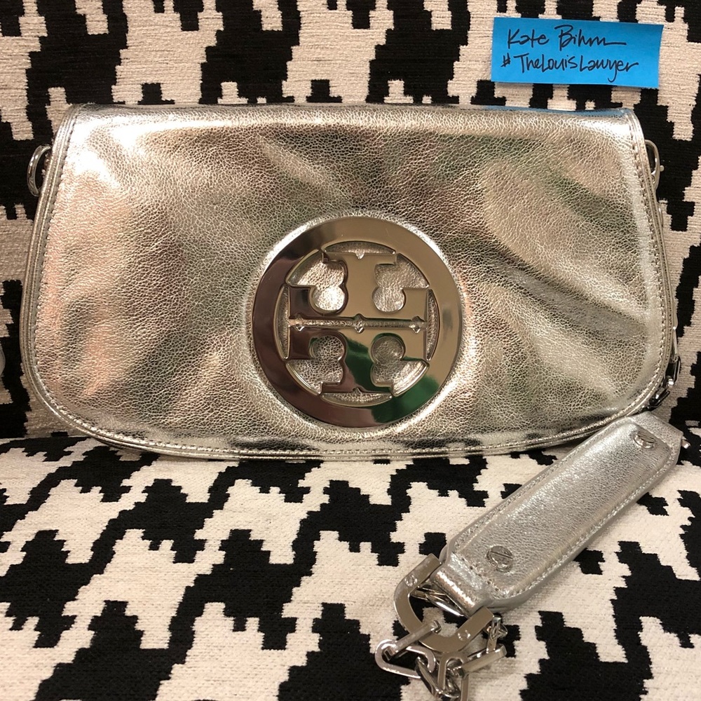Silver Tory Burch Amanda Convertible Clutch Purse