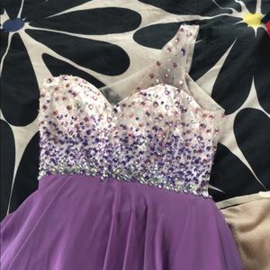 One shoulder, long purple/gem prom dress!