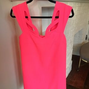 Neon pink shift mini dress