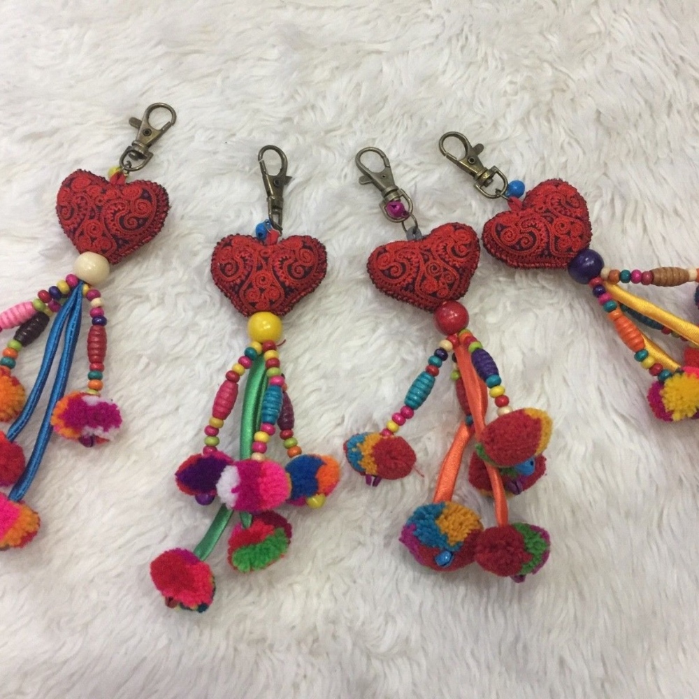 Heart Love Keychain Bag Charm Pompom ValentineGift