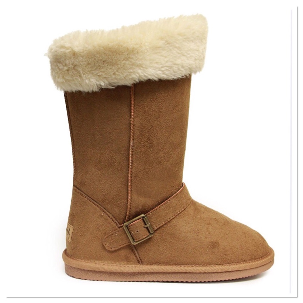 LAMO Suede Chestnut Buckle Fur Boots