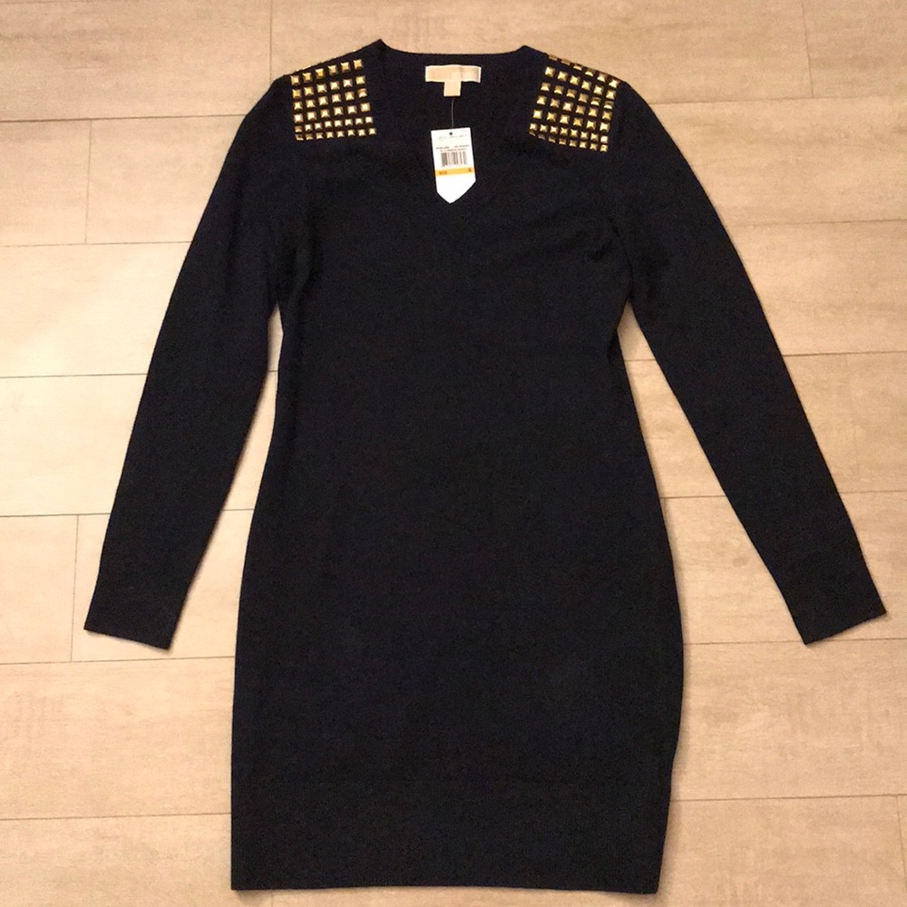 NWT MK Navy Shoulder Studded Sweater Dress