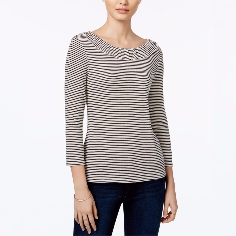 Maison Jules Striped Ruffled Top