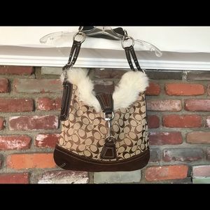 Coach Leather Canvas Faux Fur Purse