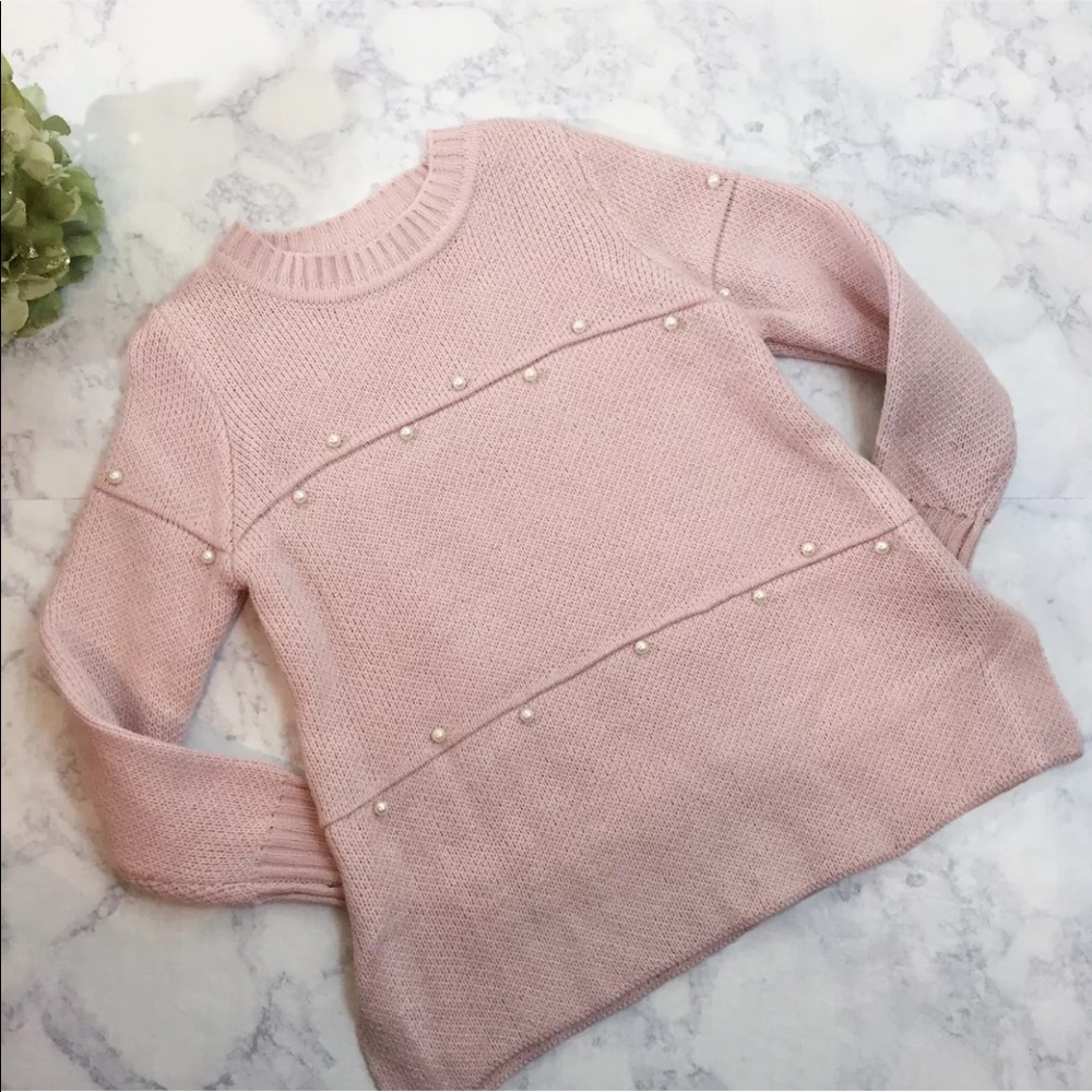 NEW Girls Blush Pink Beaded Pearl Knit Sweater 3T