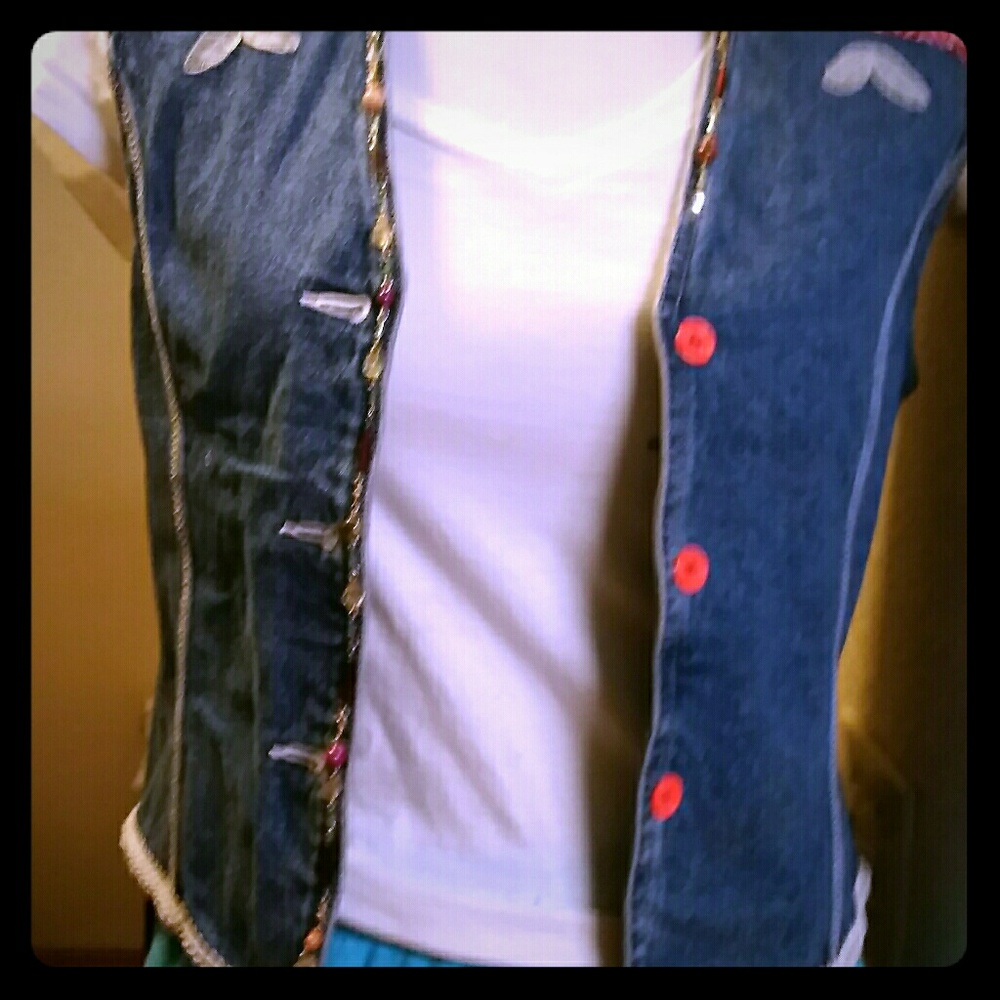Embellished denim vest
