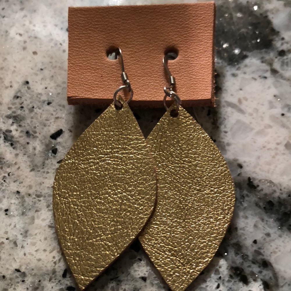 Beautiful Gold Handmade Leather Earrings