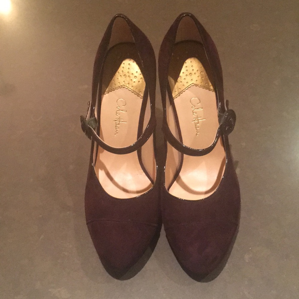 Cole Haan dark brown suede Mary Jane heels