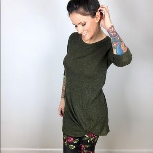 Fuzzy green knot tunic