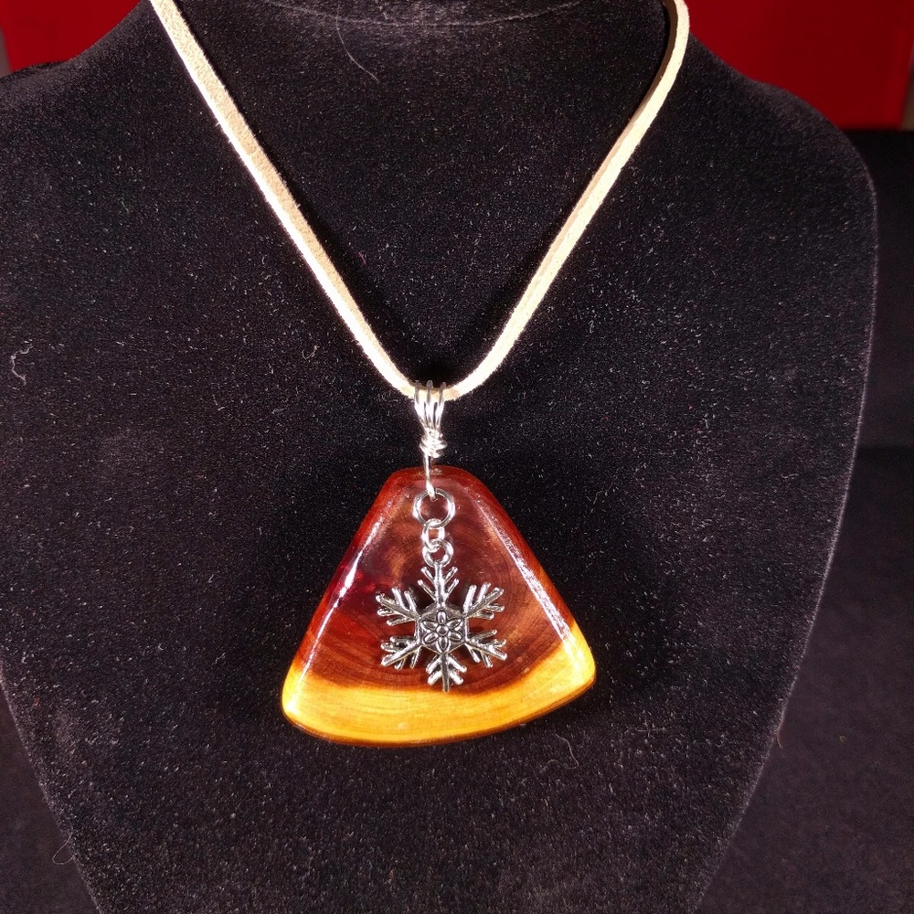 Cedar wood and snowflake charm pendant