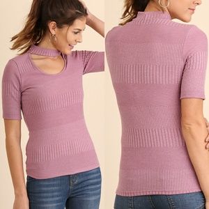 Mock Neck Dusty Pink Textur Stretch Top Size S M L