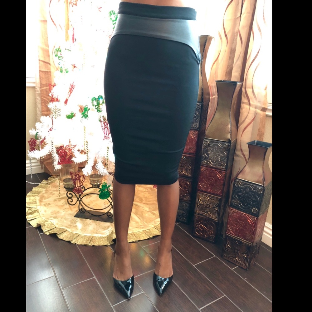 Black Stretch, Vegan Leather, Pencil Skirt by H&M