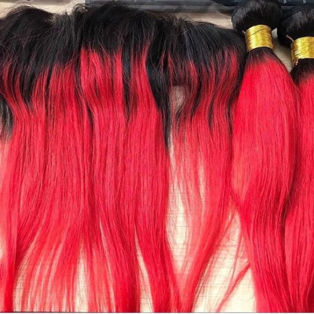 Ombré red 16” Bundles and 16” frontal