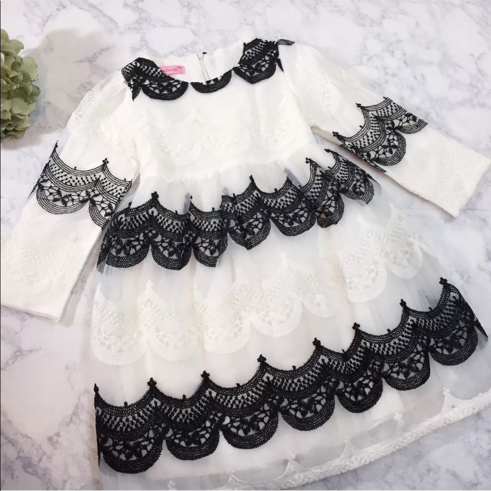 New Black White Lace 3/4 Sleeve Formal Dress 9/10