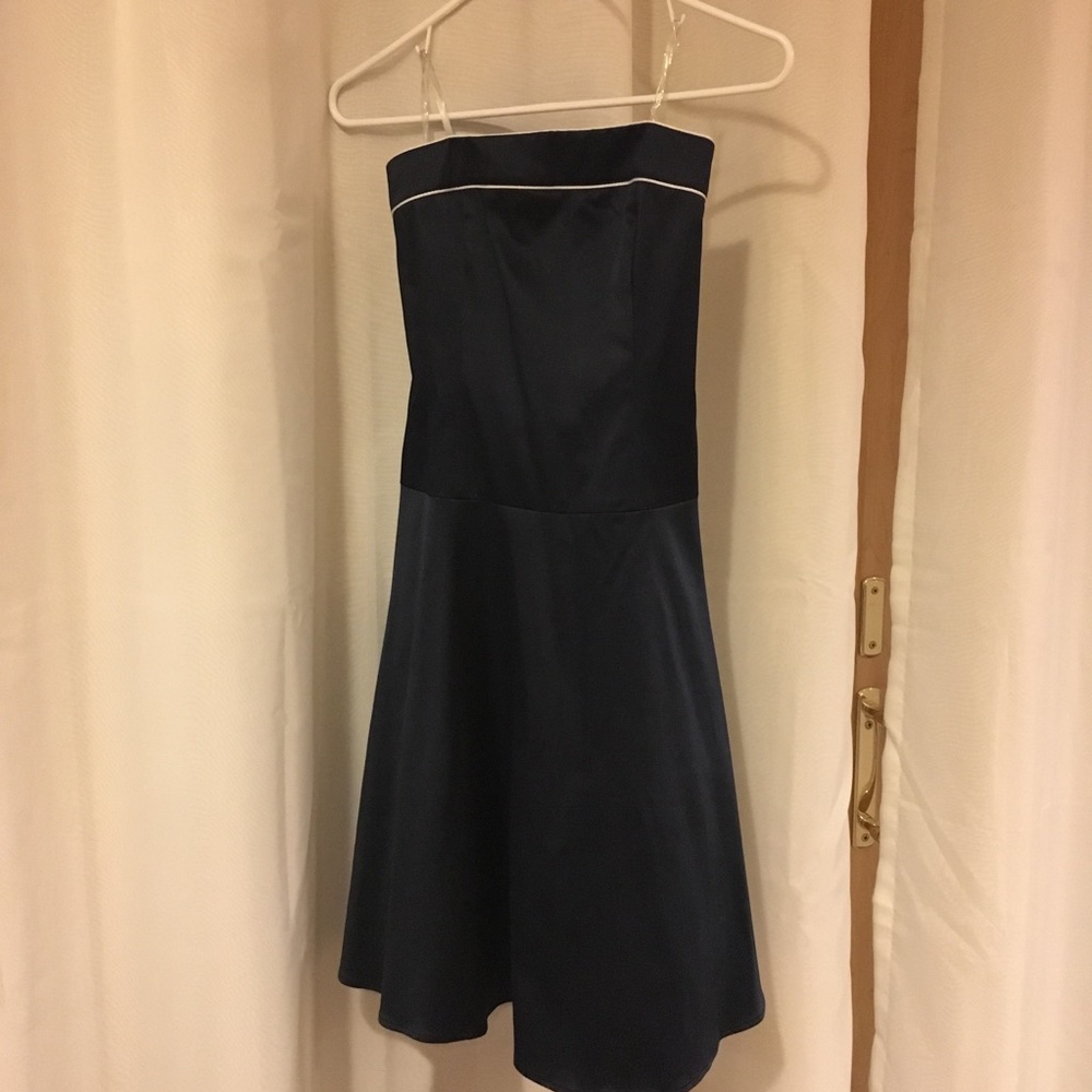 Navy strapless formal dress