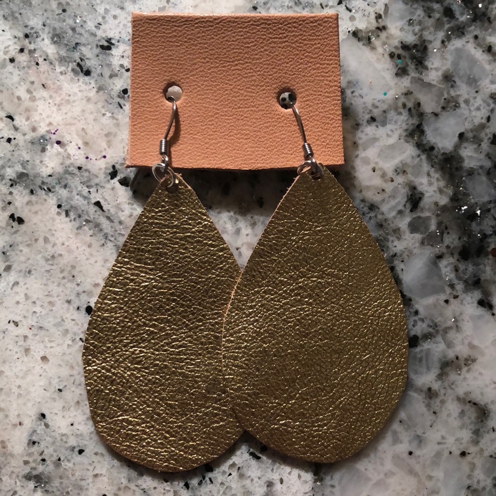 Large Gold Leather Earrings