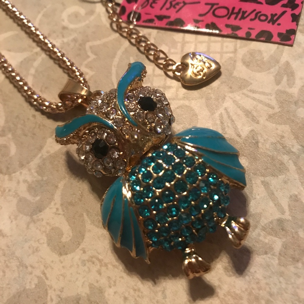 Blue owl Betsey Johnson necklace glamor glitz gift
