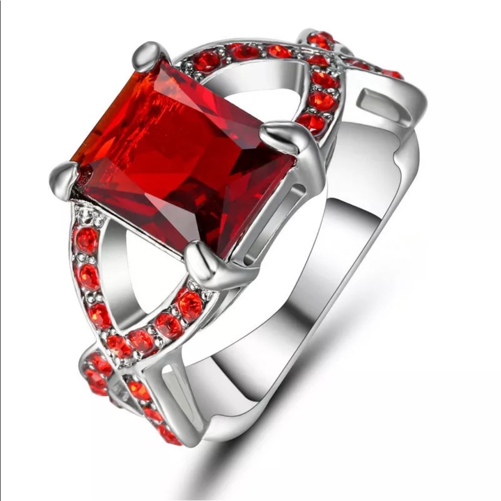 Pretty Ruby 10k White Gold Filled Ring Size 7