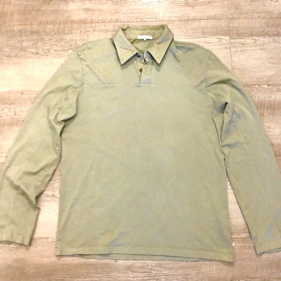 James Perse NWOT Long Sleeve Olive Polo Shirt Med - Picture 1 of 4