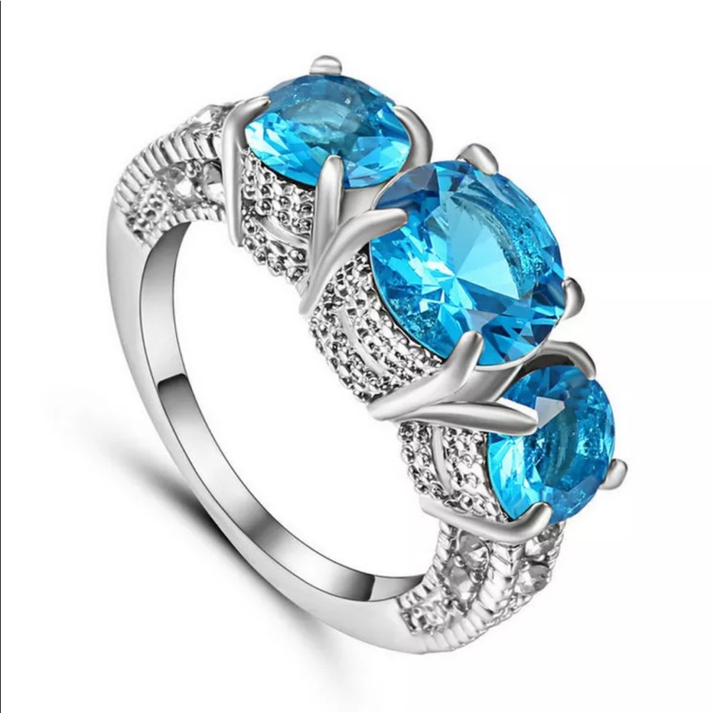 Aquamarine Crystal 10k White Gold Filled Ring