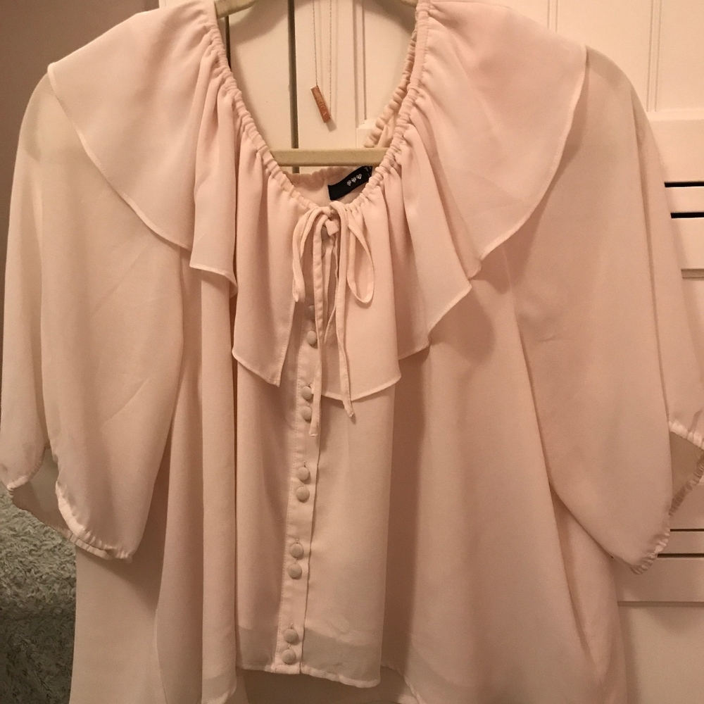 Cream pink button blouse size S