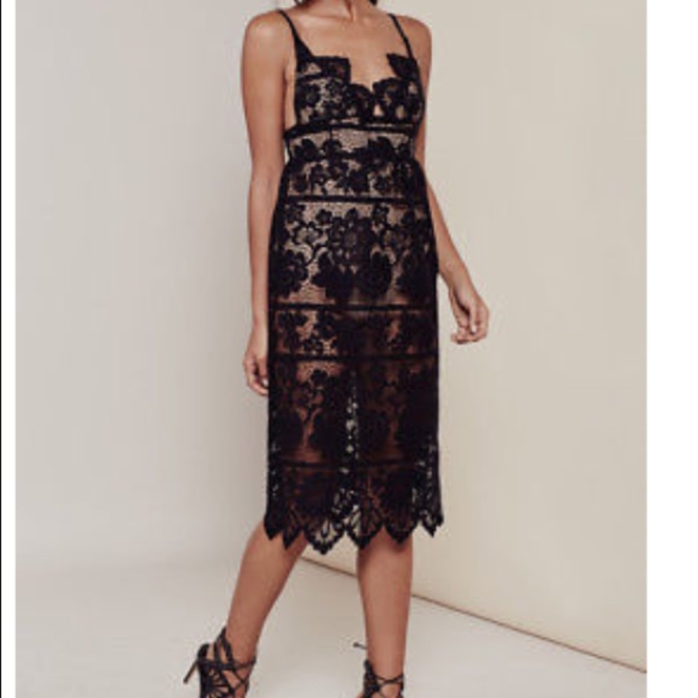 NWT For Love & Lemons Gianna black lace dress XS