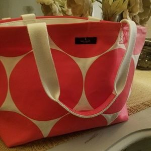 NWOT Kate Spade tote hot pink coral big polkadot