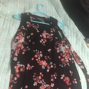 Black, floral pattern, sleeveless blouse