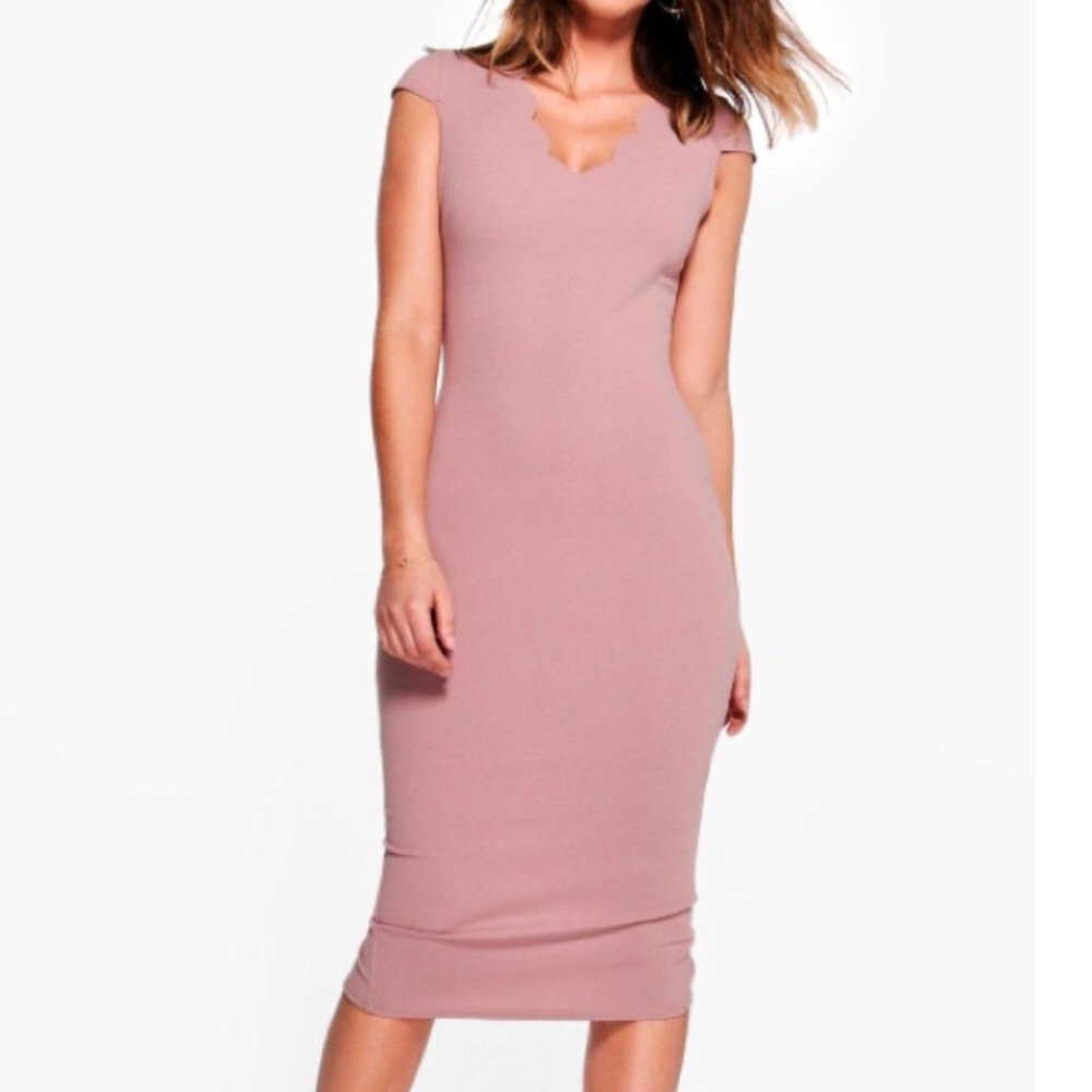Loren Scallop Neck Cap Sleeved Midi Dress (Mauve)