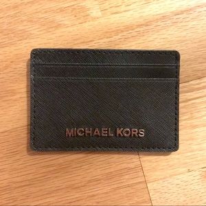 NWT MICHAEL KORS black leather card holder