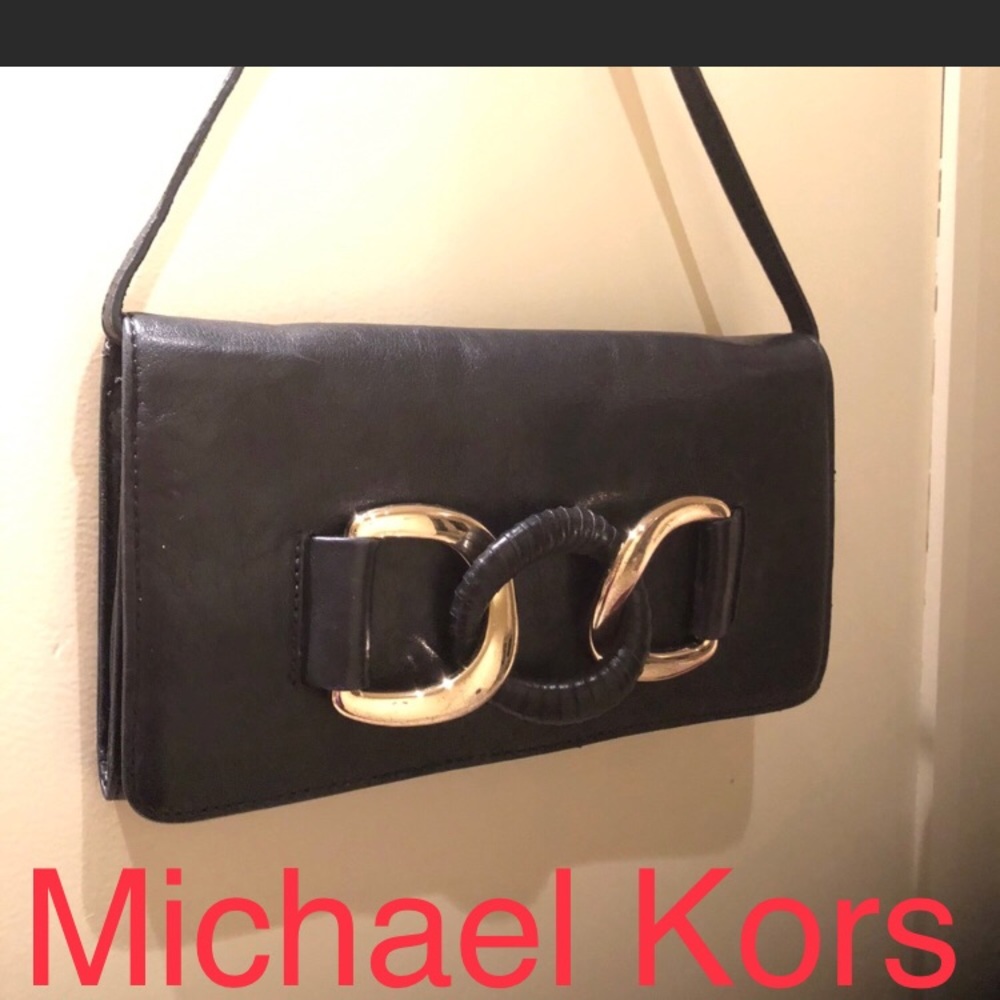 Michael Kors black leather clutch bag reversible