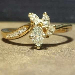14k Stamped Yellow Gold Marquise Diamond Ring
