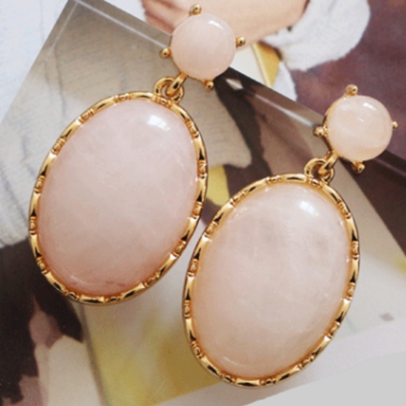 NEW Genuine Rose Quartz Double-Drop Earrings - Picture 2 of 3