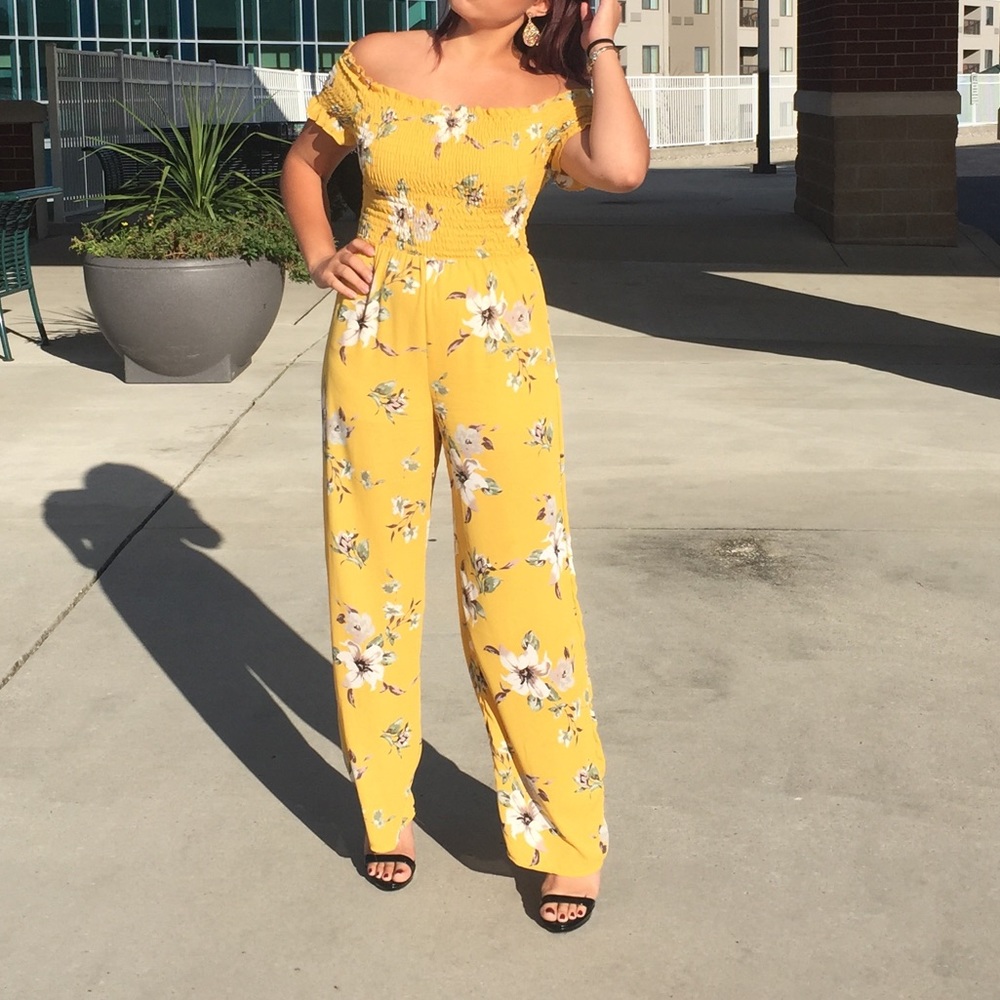 Yellow flowered jumpsuit