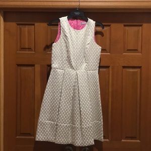 Eliza J Cream and Gold A-Line Pleaded Dress Size 8