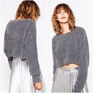 Cropped Sparkle Metallic Sweater Sz M NWT