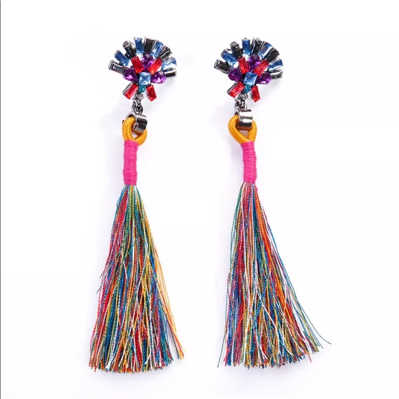 Crystal Rhinestone Tassel Earrings (yellow) - Picture 2 of 4