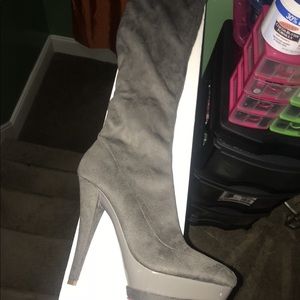 Grey thigh high boots