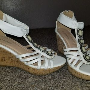 White jeweled wedges