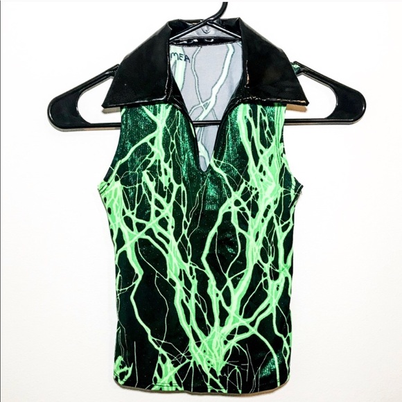 Tops - RARE Vintage 90’s Lightning Cyber Faux Leather Top