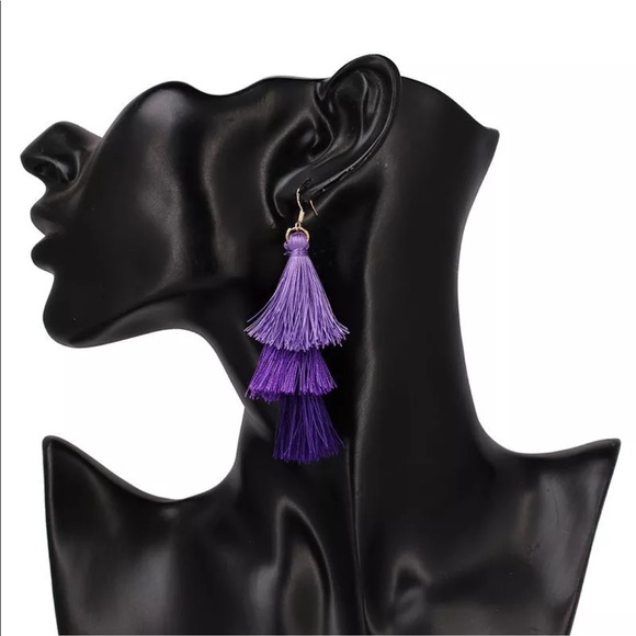 Long Tassel Drop Earrings -LAST ONE IN PURPLE - Picture 2 of 7