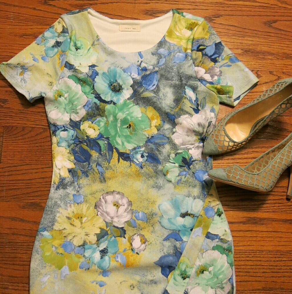 Sale❤NEW Just me pastel flower fitted dress S