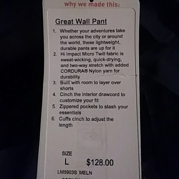 NWT LULULEMON GREAT WALL PANT !! MELANITE !! - Picture 4 of 4