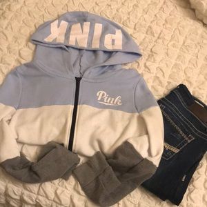 VS Pink full-zip hoodie light blue and grey