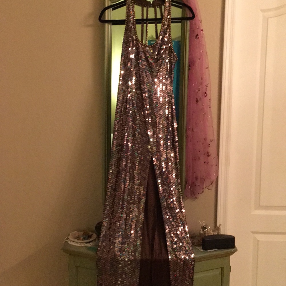 Bronze sequins floor length dress