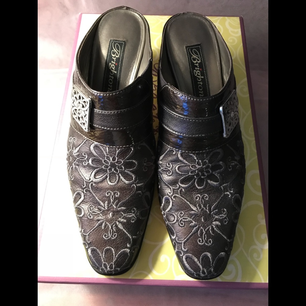 Brighton “Tile” Pewter mules with original box