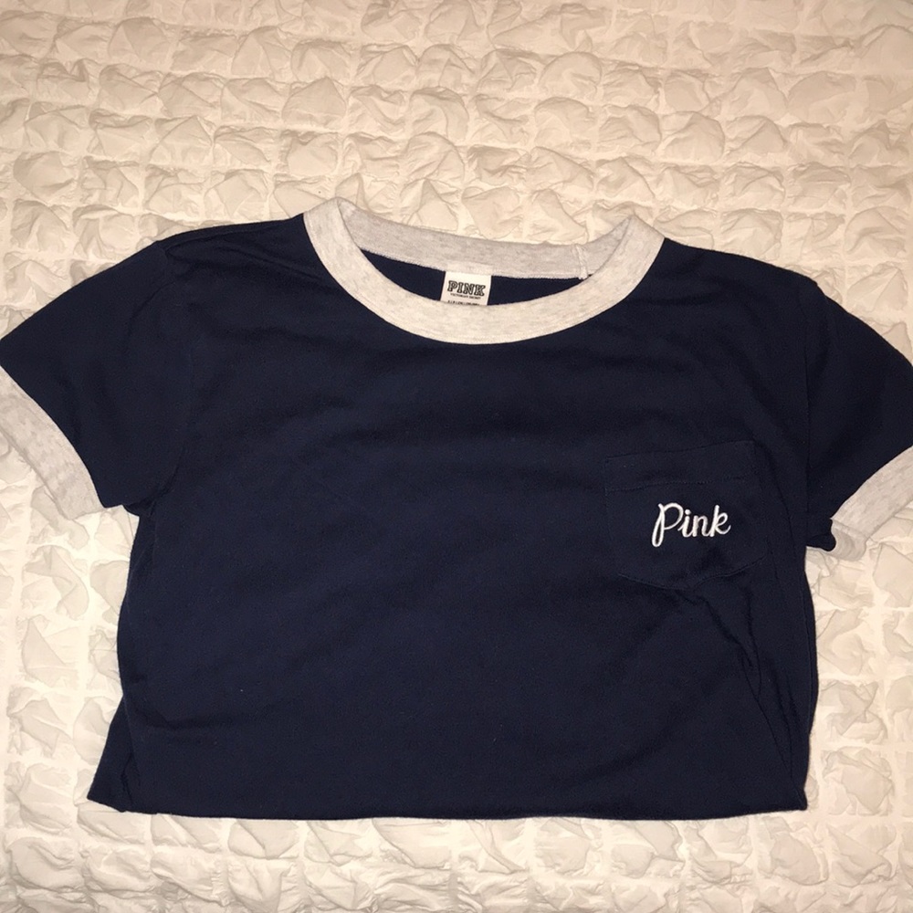 Navy blue/ light grey ringer tee VS Pink