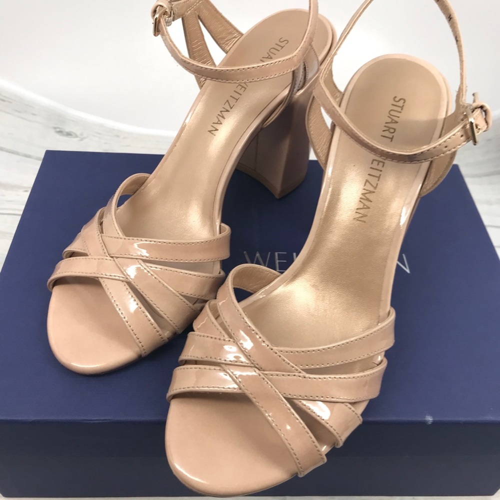 Stuart Weitzman Nude Memoir Block Heels Size 8 NIB
