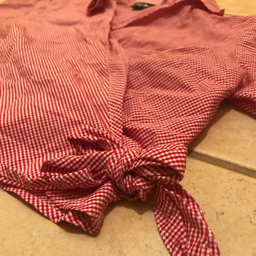Style & Co red gingham wrap crop top