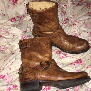 Frye zip back booties cognac size 8